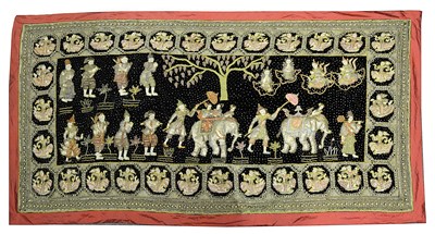 Lot 260 - AN EMBROIDERED, APPLIQUE AND SEQUINNED VELVET HANGING