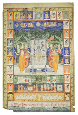 Lot 277 - A PAINTED CLOTH HANGING (PICCHAVAI) DEPICTING GOPASHTAMI UTSAVA