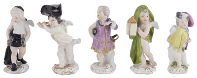 Lot 282 - A GROUP OF FIVE MEISSEN FIGURES OF CUPID IN DISGUISE