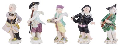 Lot 284 - A GROUP OF FIVE MEISSEN FIGURES OF CUPID IN DISGUISE