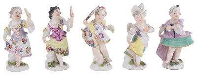 Lot 285 - A GROUP OF FIVE MEISSEN FIGURES OF CUPID IN DISGUISE