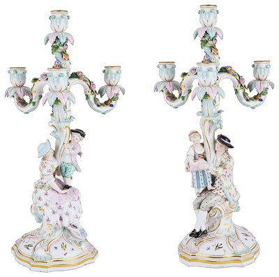 Lot 286 - A PAIR OF MEISSEN FOUR-LIGHT CANDELABRA