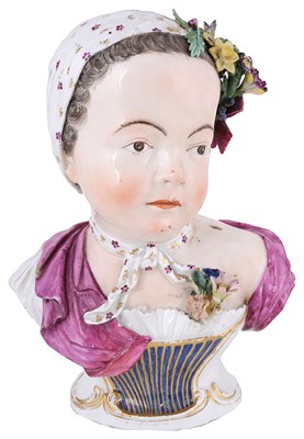 Lot 292 - A MEISSEN OUTSIDE DECORATED PORTRAIT BUST OF PRINCESS MARIE-ZEPHYRINE DE BOURBON