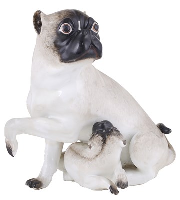 Lot 293 - A MEISSEN GROUP OF A PUG AND HER PUPPY