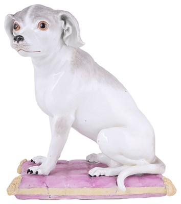 Lot 298 - A MEISSEN OUTSIDE DECORATED FIGURE OF A HOUND