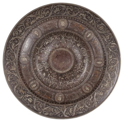 Lot 334 - A SILVER INLAID STEEL BASIN