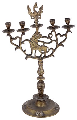 Lot 338 - A BRASS SABBATH CANDELABRUM