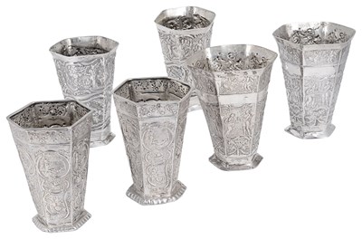 Lot 377 - THREE PAIRS OF DUTCH SILVER BEAKERS