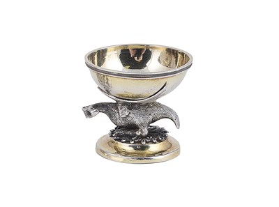 Lot 384 - A RUSSIAN PARCEL-GILT-SILVER SALT CELLAR