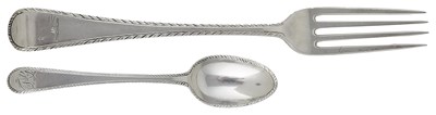 Lot 414 - A SET OF SIX IRISH GEORGE III SILVER TABLE FORKS