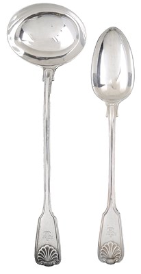 Lot 427 - A VICTORIAN SILVER SOUP LADLE AND A GRAVY SPOON