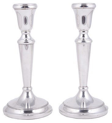Lot 432 - A PAIR OF SILVER CANDLESTICKS
