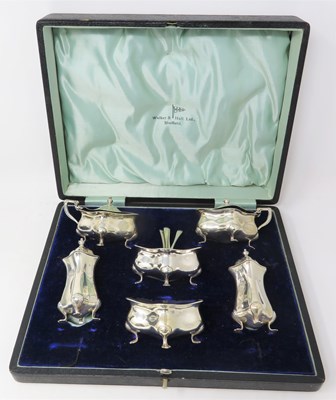 Lot 433 - A GEORGE V SILVER SIX-PIECE CONDIMENT SET