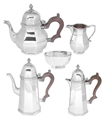 Lot 437 - A FIVE-PIECE SILVER TEA AND COFFEE SET