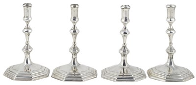Lot 447 - TWO PAIRS OF GEORGE V SILVER TAPERSTICKS