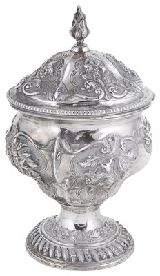 Lot 461 - A GEORGE III SILVER AND LATER CHASED COVERED VASE