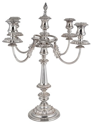 Lot 463 - AN ELECTROPLATED SHEFFIELD PLATE FIVE-LIGHT CANDELABRA