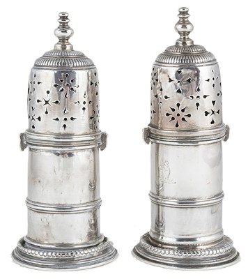 Lot 510 - A PAIR OF WILLIAM III SILVER CASTERS