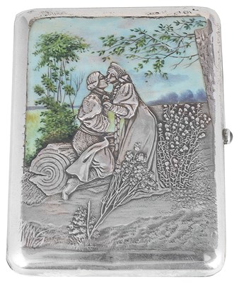 Lot 521 - A RUSSIAN SILVER AND ENAMEL CIGARETTE CASE