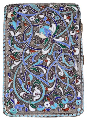 Lot 525 - A RUSSIAN SILVER-GILT AND CLOISONNE ENAMEL CIGARETTE CASE