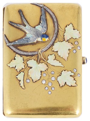 Lot 534 - A DIAMOND, GOLD AND ENAMEL CIGARETTE CASE