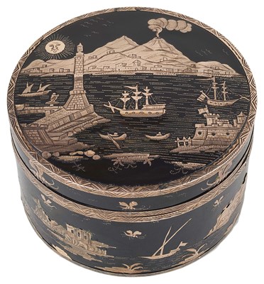 Lot 556 - ËœAN ITALIAN GOLD-MOUNTED TORTOISESHELL AND PIQUE WORK SNUFF BOX AND COVER