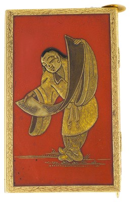 Lot 557 - A FRENCH GOLD AND JAPANESE LACQUER AIDE-MEMOIRE
