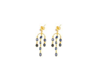 Lot 597 - PAIR OF SAPPHIRE AND MOONSTONE EAR PENDANTS