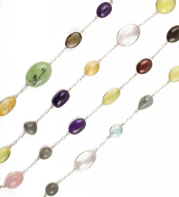 Lot 599 - MULTI COLOURED GEMSTONE LONG CHAIN NECKLACE