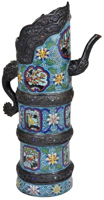 Lot 98 - A CHINESE CLOISONNE ENAMEL LARGE BEER JUG
