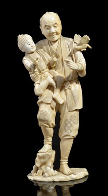 Lot 104 - ~A JAPANESE IVORY OKIMONO OF A FATHER AND SON