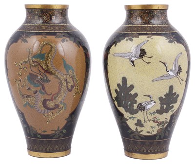 Lot 110 - A PAIR OF JAPANESE CLOISONNE VASES
