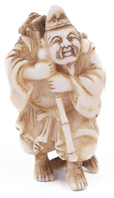 Lot 119 - ~IVORY NETSUKE OF THE LUCKY GOD EBISU