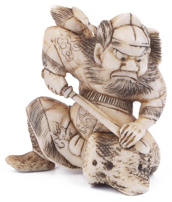 Lot 141 - ~IVORY NETSUKE OF SHOKI THE DEMON QUELLER