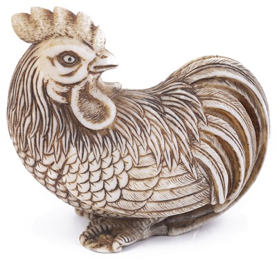 Lot 144 - ~IVORY NETSUKE OF A COCKEREL