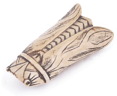 Lot 154 - STAG ANTLER NETSUKE OF A CICADA