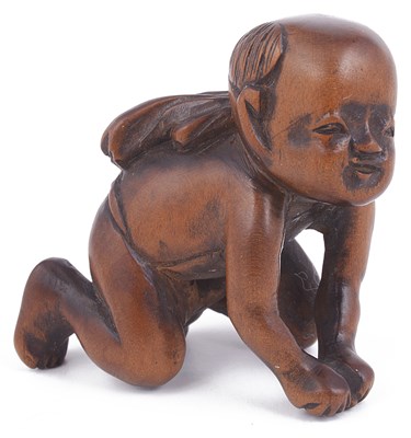 Lot 167 - WOOD NETSUKE OF A CRAWLING BABY BOY