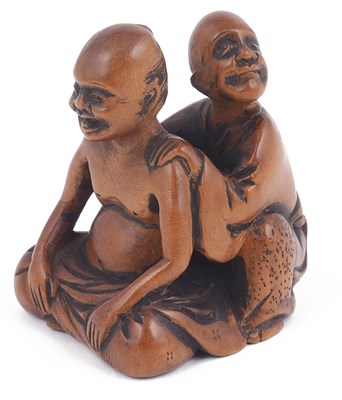 Lot 170 - WOOD NETSUKE OF A BLIND MASSEUR AT WORK