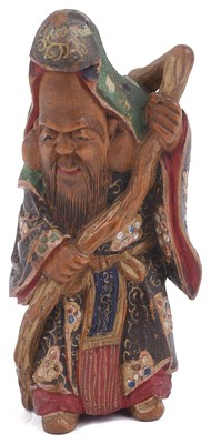 Lot 177 - SAISHIKI (LACQUERED WOOD) NETSUKE OF THE GOD OF LONGEVITY JUROJIN