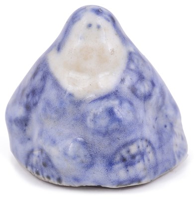 Lot 178 - BLUE AND WHITE PORCELAIN SHUNGA NETSUKE OF OKAME