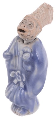 Lot 180 - BLUE AND WHITE PORCELAIN NETSUKE OF A MONKEY SAMBASO DANCER