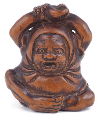 Lot 186 - WOOD NETSUKE OF DARUMA
