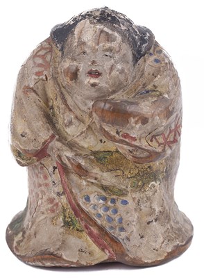 Lot 187 - SAISHIKI (LACQUERED WOOD) NETSUKE OF OKAME