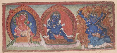 Lot 197 - A TSAKLI DEPICTING THREE DHARMAPALAS