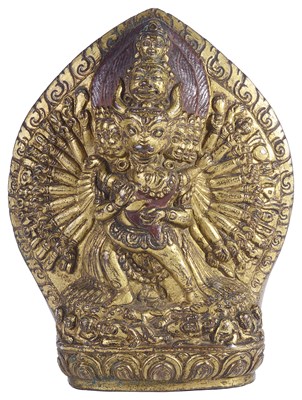 Lot 205 - A GILT BRONZE PLAQUE DEPICTING YAMANTAKA