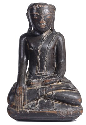 Lot 210 - A FRAGMENTARY LACQUERED WOOD FIGURE OF BUDDHA