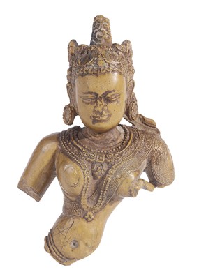 Lot 223 - A SMALL POST-GUPTA STEATITE FRAGMENTARY BUST OF A GODDESS