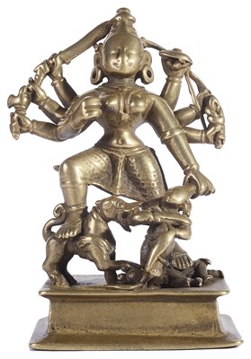 Lot 226 - A BRASS FIGURE OF DURGA MAHISASURAMARDINI