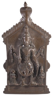Lot 242 - A BRONZE PLAQUE DEPICTING VIRABHADRA