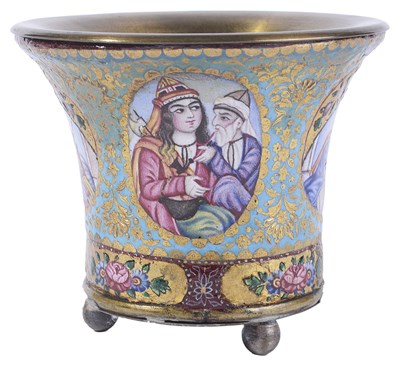 Lot 282 - â€¡A QAJAR ENAMELLED GHALIAN CUP